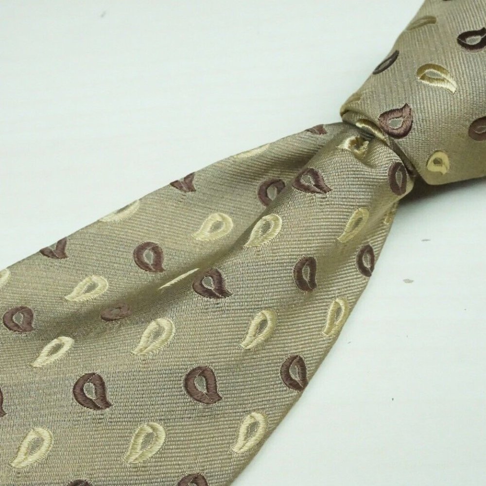 Ermenegildo Zegna Tortilla Peanut Umber Paisley Silk Tie BRAND NEW W Tags